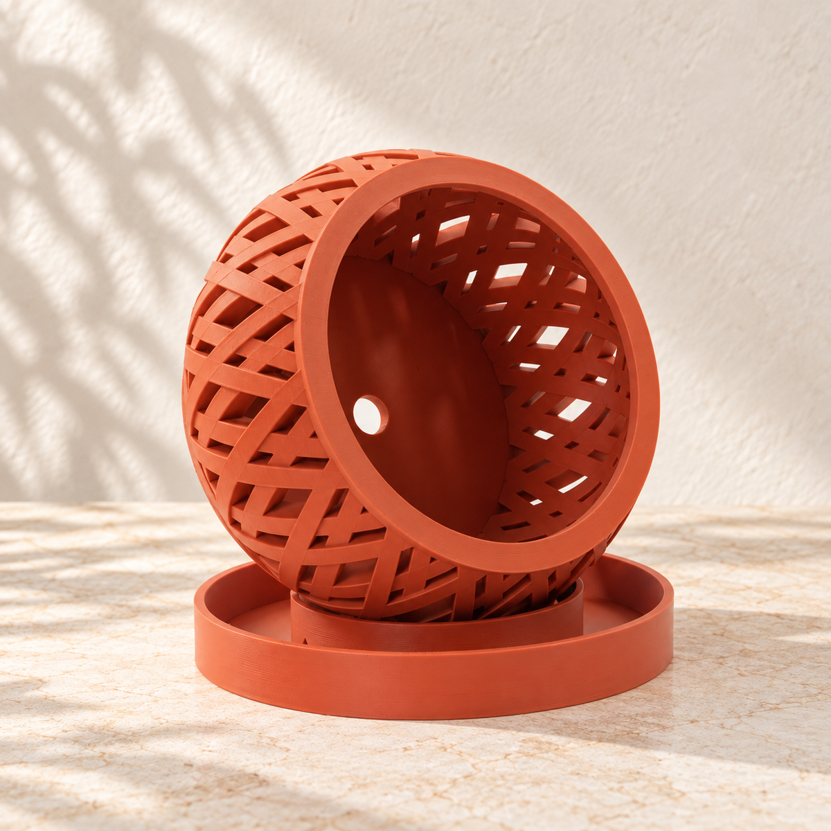 Interior view of Tavero orchid pot showing one floor drainage hole and matching tray