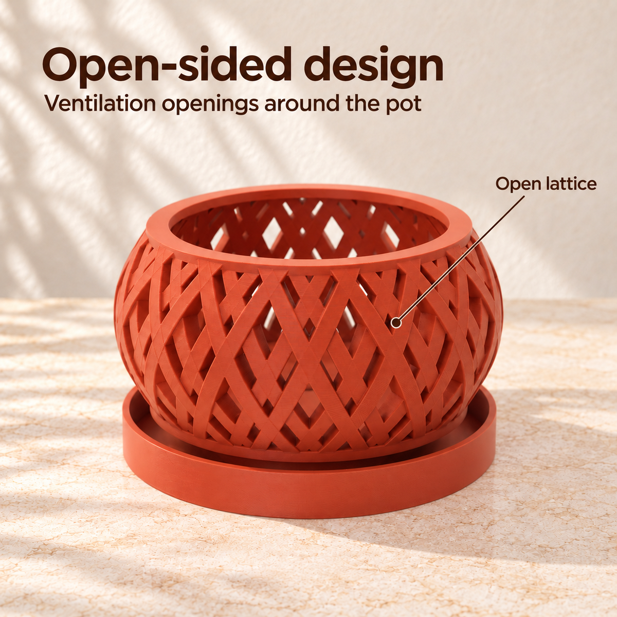 Tavero orchid pot guide highlighting open lattice ventilation around the pot