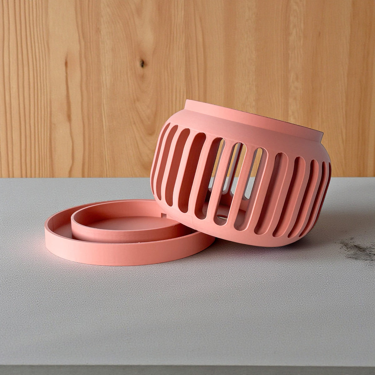Noxi terracotta-inspired open slats ventilated orchid pot, side view