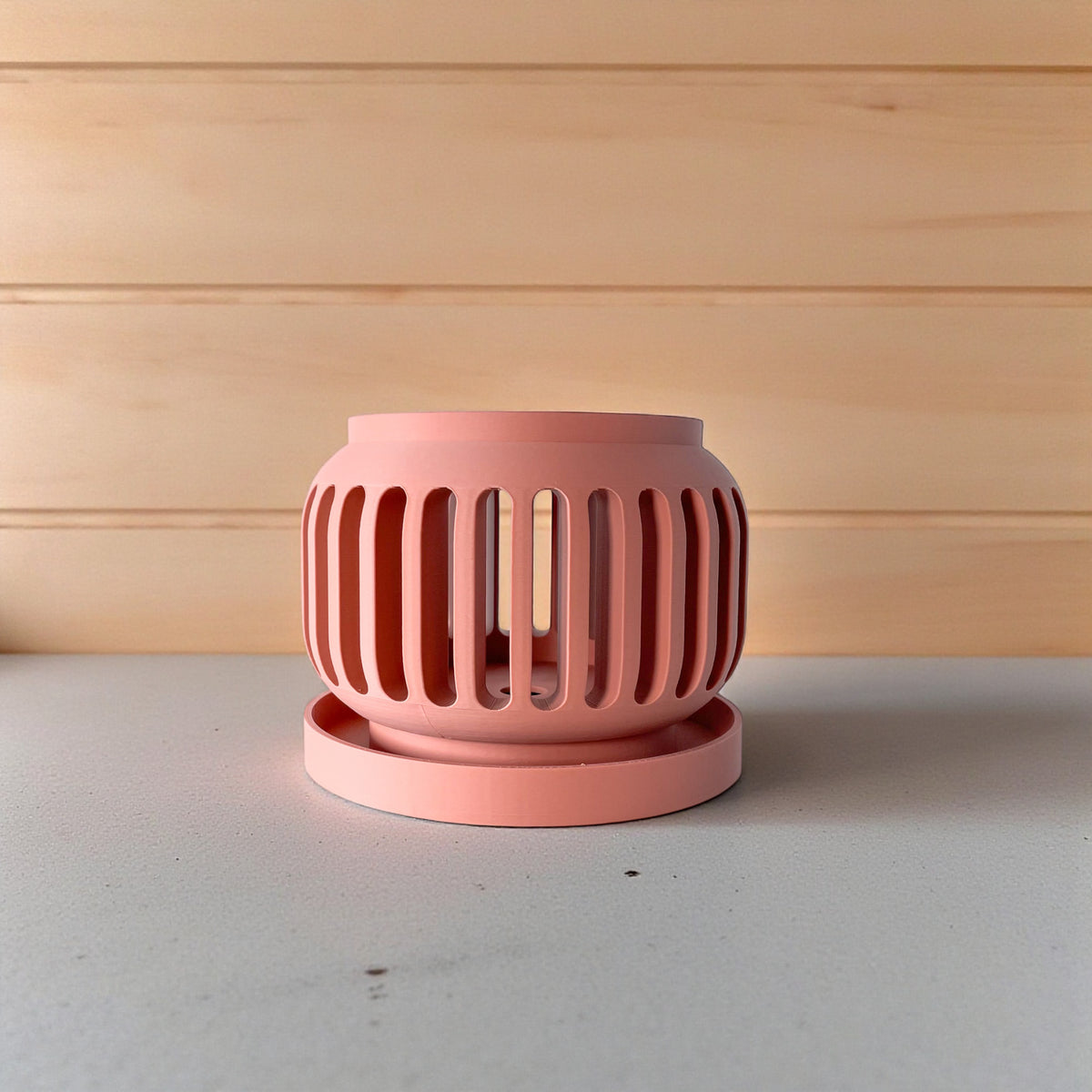 Noxi terracotta-inspired open slats ventilated orchid pot, top opening view