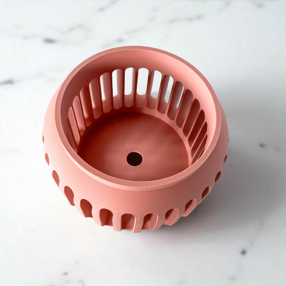 Noxi terracotta-inspired open slats ventilated orchid pot, bottom tray view