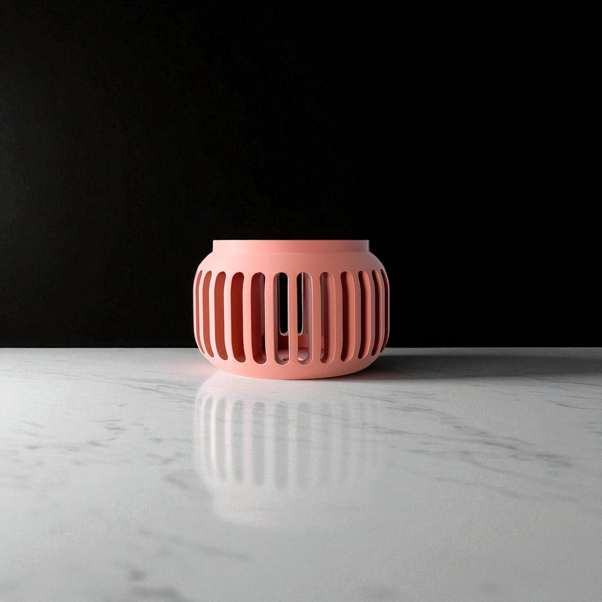 Noxi terracotta-inspired open slats ventilated orchid pot, indoor display view
