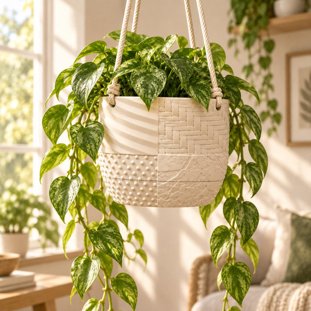 Tessaro hanging self-watering planter with reservoir and wicks, product reference.