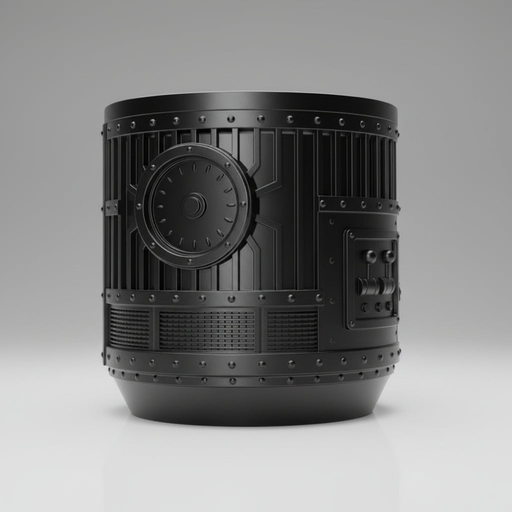 Titan rivets, vent-style panels, and a structured industrial surface indoor planter, base detail