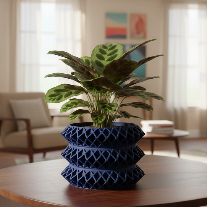Architectural 3D printed planter, geometric lattice pot, multicolor or single tone  – “Tomo”