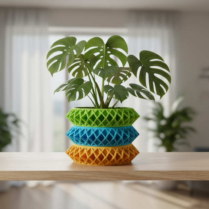 Architectural 3D printed planter, geometric lattice pot, multicolor or single tone  – “Tomo”