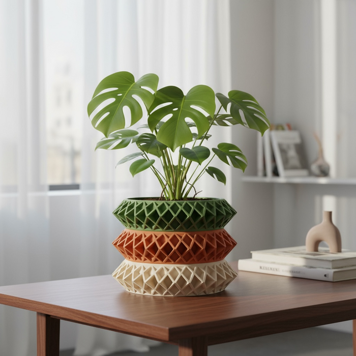 Architectural 3D printed planter, geometric lattice pot, multicolor or single tone  – “Tomo”