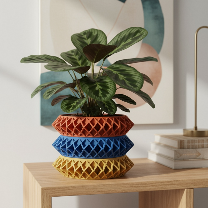 Architectural 3D printed planter, geometric lattice pot, multicolor or single tone  – “Tomo”