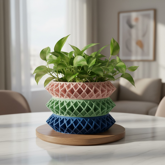 Architectural 3D printed planter, geometric lattice pot, multicolor or single tone  – “Tomo”