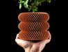 Toren sculptural spiral ribbed planter with plant, front view