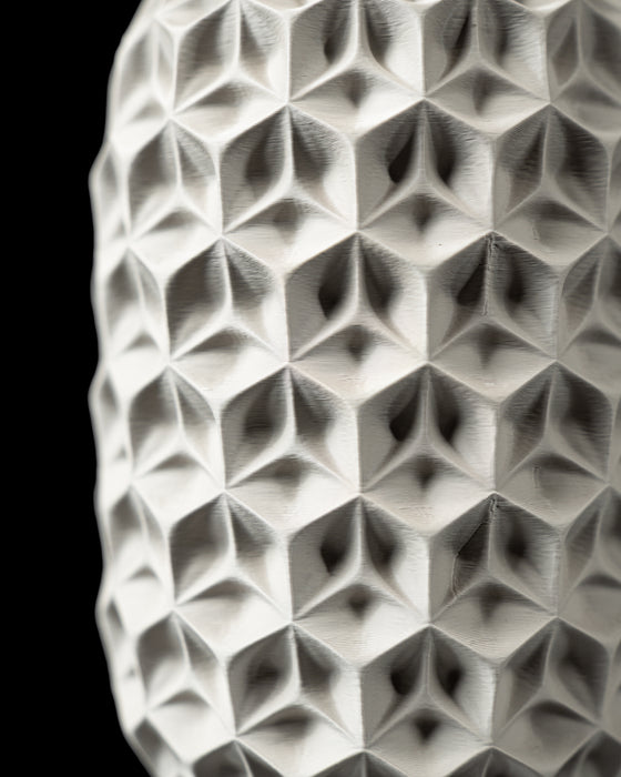 Close-up of Trihex vase faceted hex-cell texture