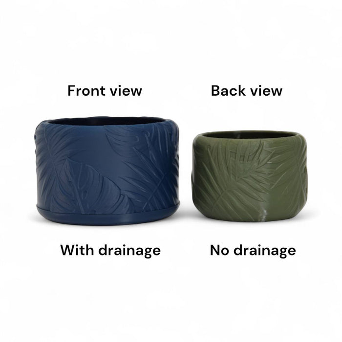 Planter Pot "Tropica" – 3D Printed Decorative Plant Pot with Drainage Options, Modern Tropical Leaf Design