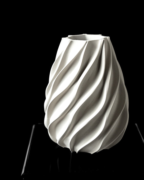 Twisted fluted spiral vase for flowers, front view