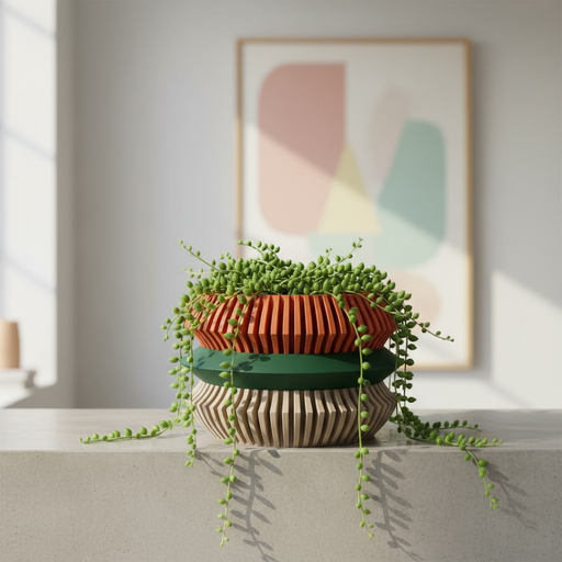 Architectural 3D Printed Planter with Ribbed Pattern | Sculptural Indoor Pot with Optional Drainage — "Uldol"