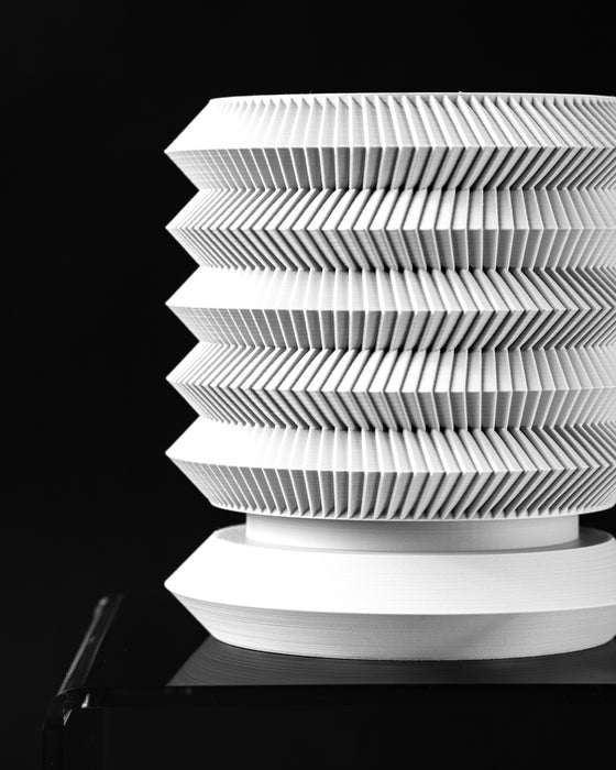 Varo stacked ribbed round indoor planter, front view