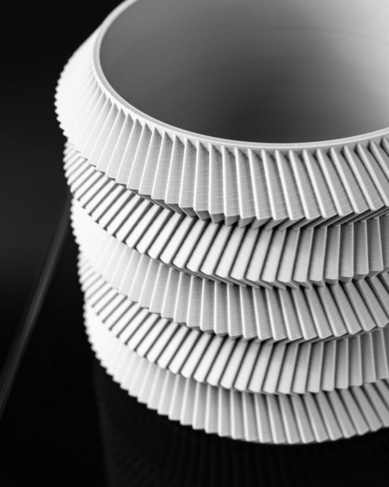 Close-up of Varo planter stacked horizontal tiers and fine vertical ribs