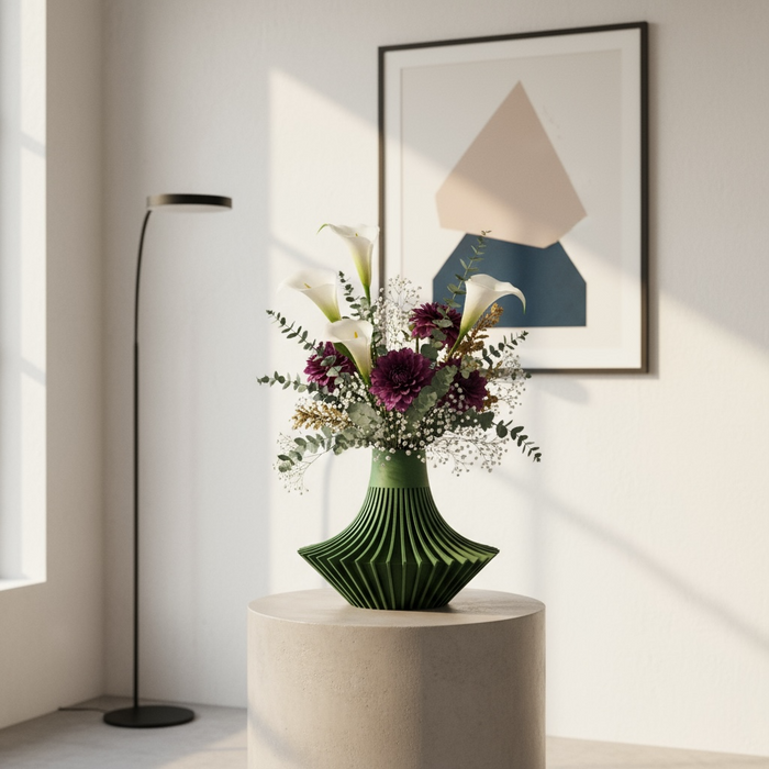 3D Printed Vase "Yin" Vase with Fluted Geometric Design, Single or Multicolor Custom Option