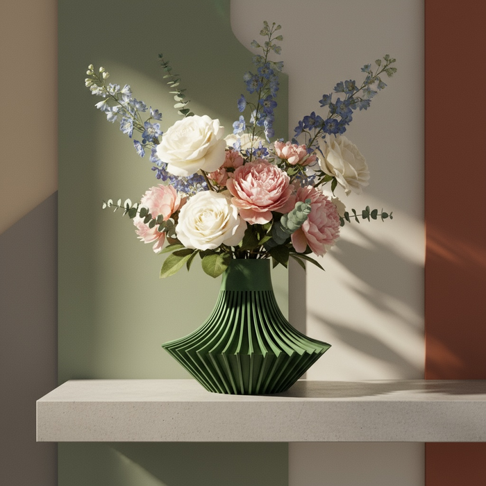 3D Printed Vase "Yin" Vase with Fluted Geometric Design, Single or Multicolor Custom Option