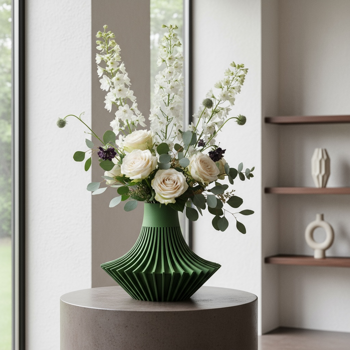 3D Printed Vase "Yin" Vase with Fluted Geometric Design, Single or Multicolor Custom Option