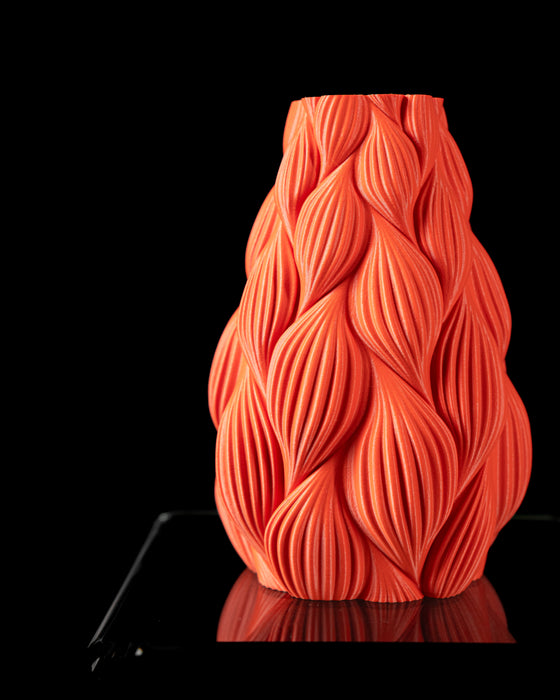 bold decorative vase with rhythmic flowing ridges in vertical arrangement, modern sculptural design for dried botanical displays