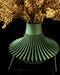 contemporary green vase with pleated petal-like base and elegant upright top, made using 3d printing and ideal for unique flower displays