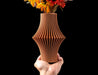 Vela sculptural flared ribbed vase with flowers, front view