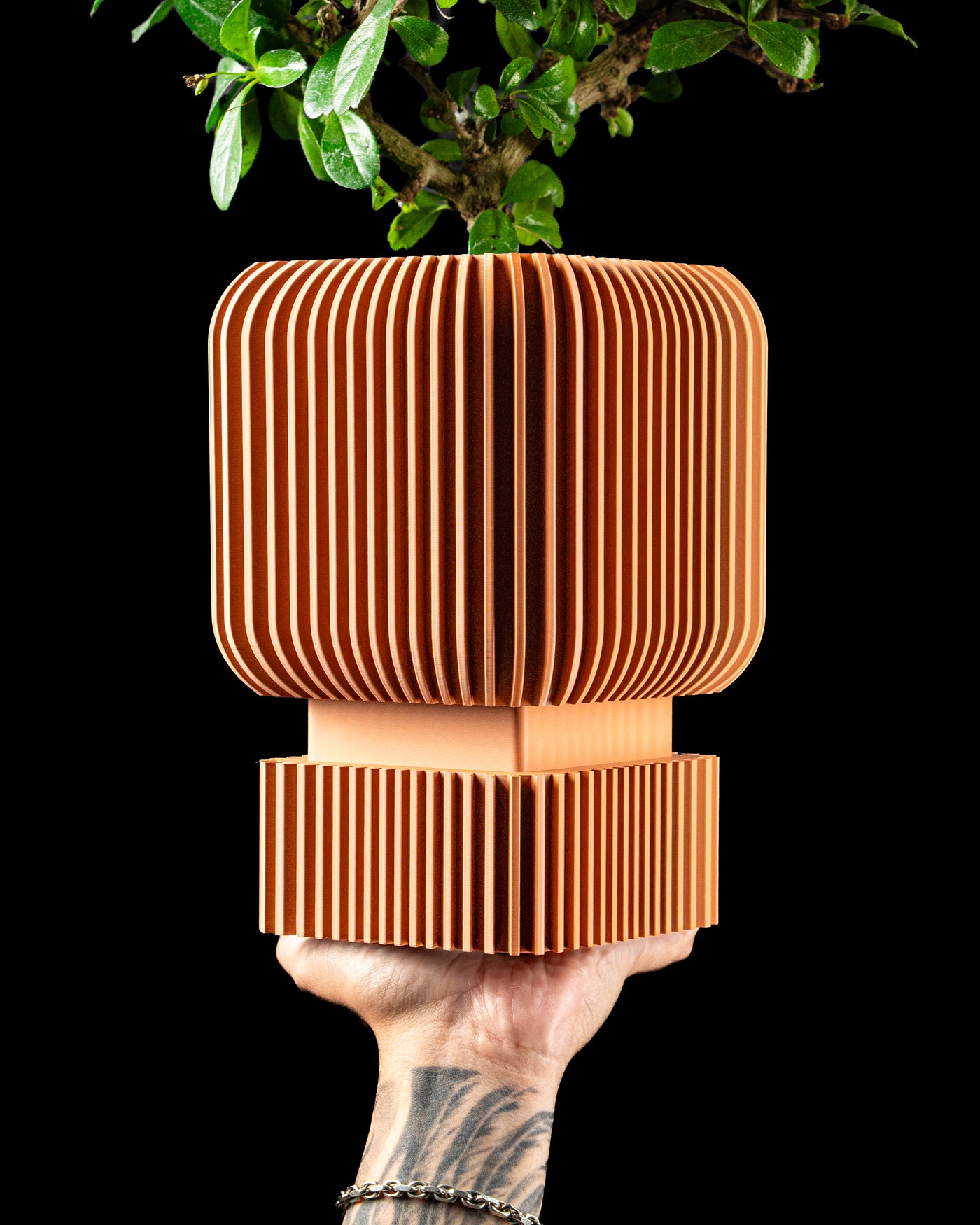 Vexo square ribbed pedestal planter with vertical flutes