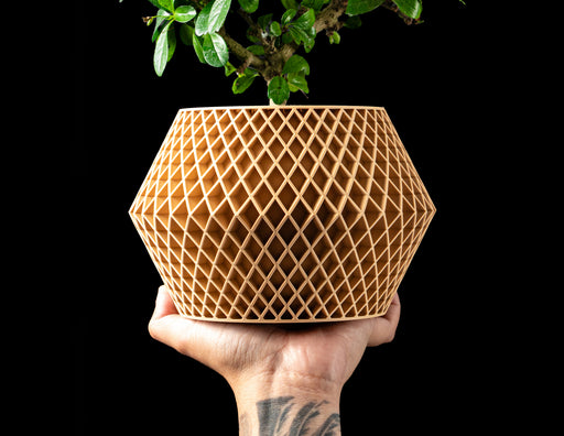 Veyra sculptural lattice planter with pedestal, front view