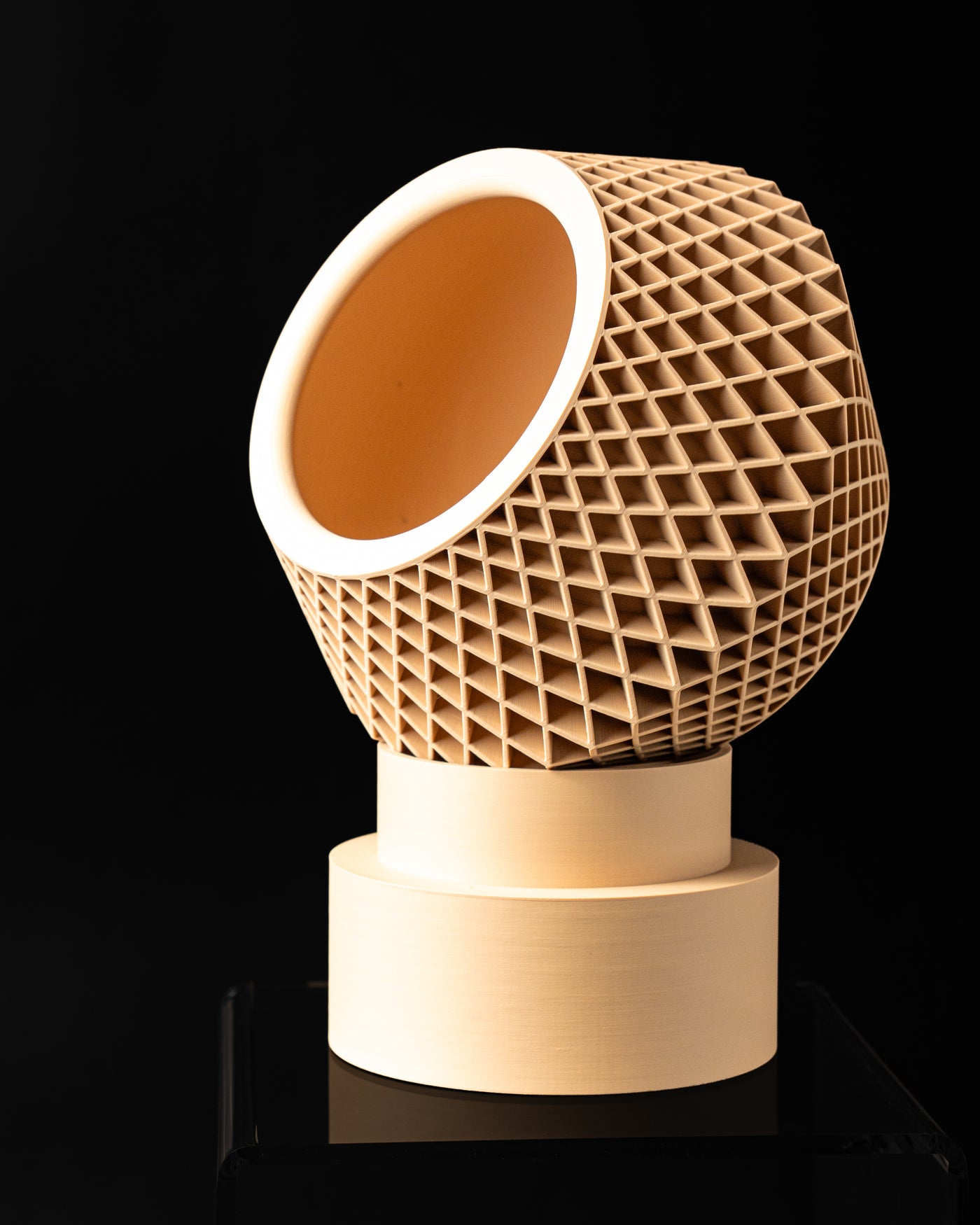 Veyra sculptural lattice indoor planter, top and side view