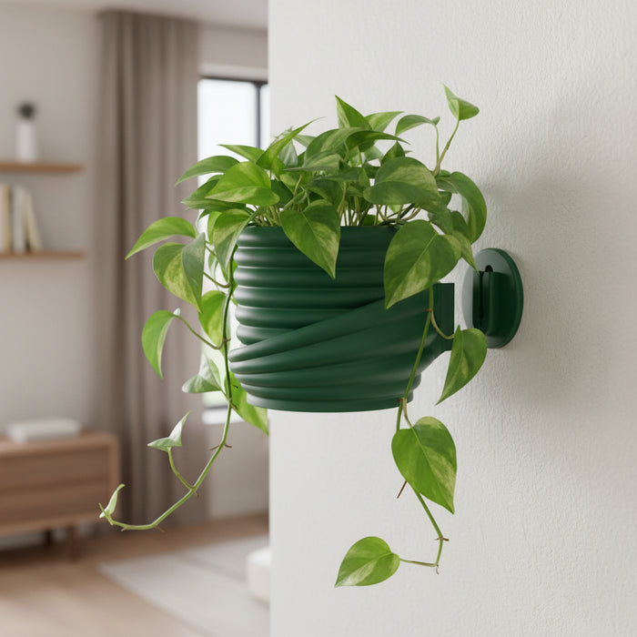 Wall Mounted Planter "Viren" with Optional Drainage, Modern Spiral Wall Plant Pot