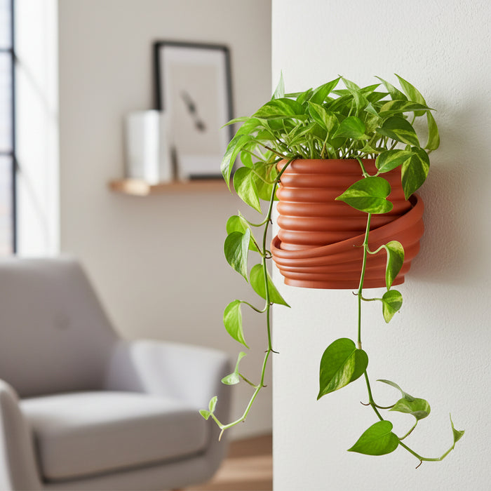 Wall Mounted Planter "Viren" with Optional Drainage, Modern Spiral Wall Plant Pot