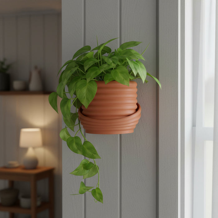 Wall Mounted Planter "Viren" with Optional Drainage, Modern Spiral Wall Plant Pot