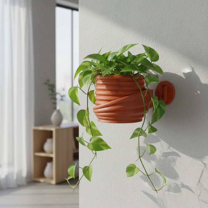 Wall Mounted Planter "Viren" with Optional Drainage, Modern Spiral Wall Plant Pot