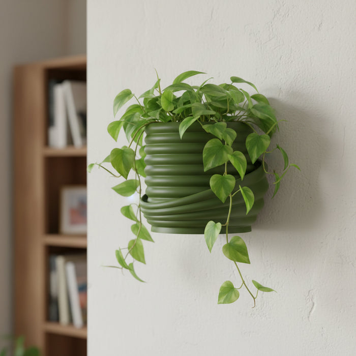 Wall Mounted Planter "Viren" with Optional Drainage, Modern Spiral Wall Plant Pot