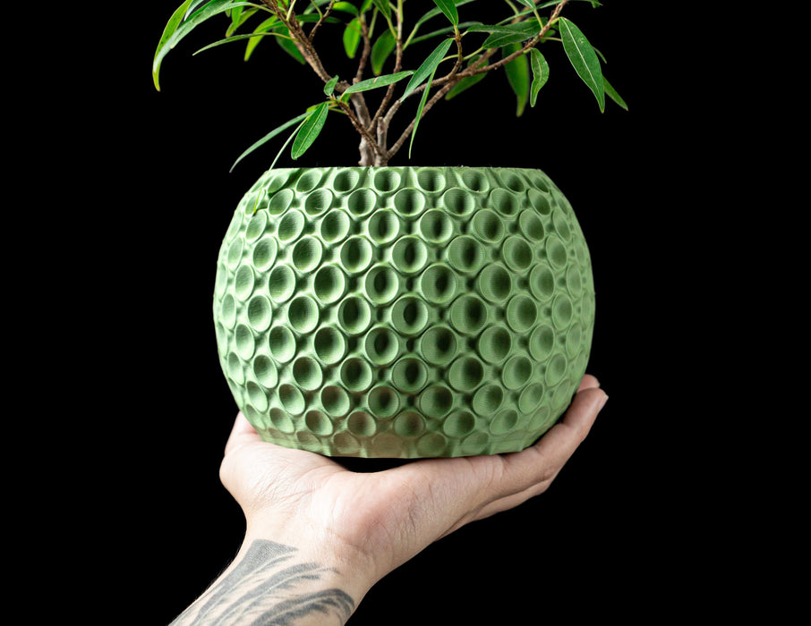 extreme closeup of 3d printed texture on bubble surface planter pot, planter pot, ornate flower pot, unique home decor, low planter pot, flower pots, unique planter, planter pots unique, book plant pot, 3d printed planter, indoor planters, succulent pots, gifts for mom