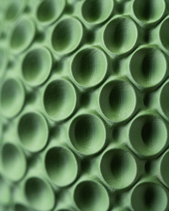 green decorative planter pot resting on matching saucer, low planter pot, flower pots, planter pot, 3d printed planter, indoor planters, planter pots unique, gifts for mom, unique planter, succulent pots, ornate flower pot, book plant pot, unique home decor