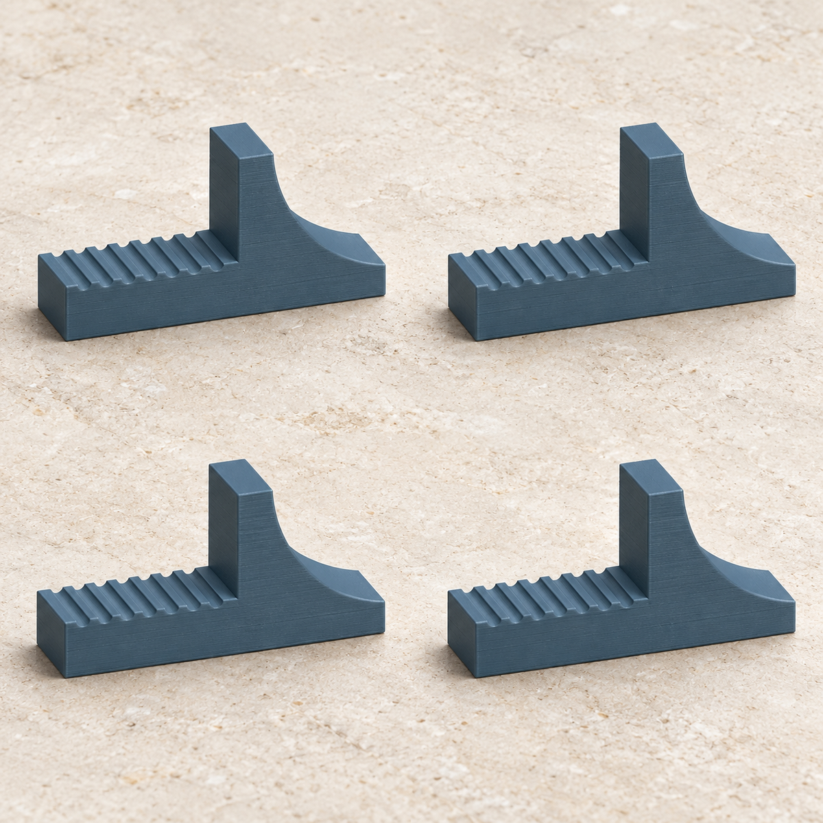 Four matching Canto ASA pot feet shown in the same orientation with curved outer supports and seven recessed grooves.
