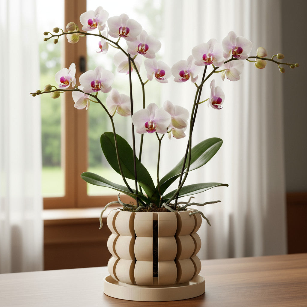 Lami layered open slats ventilated orchid pot, side view