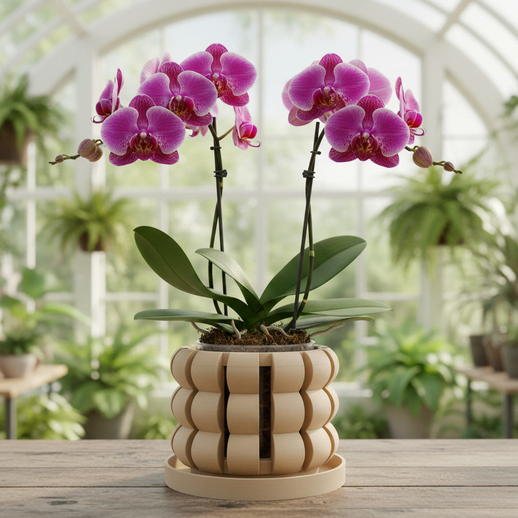 Lami layered open slats ventilated orchid pot, side view
