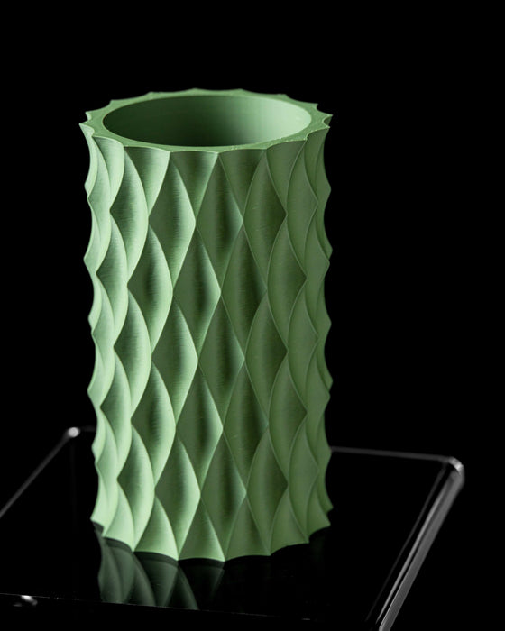 top view of green decorative vase with polygonal facets and thick rim, ideal for dried arrangements, modern vase, 3d printed vase, flower vase, home office decor, personalized vase, unique gift, aesthetic vase