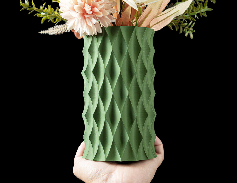 polygonal green vase with crystal-inspired facets and compact shape, unique home decor piece, 3d printed vase for flowers or dried stems, flower vase, modern vase, aesthetic vase, personalized vase, home office decor, unique gift