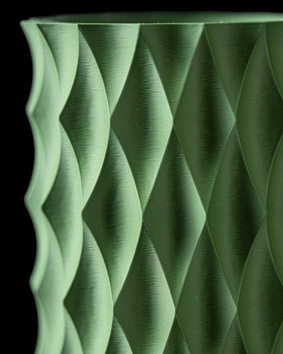 green decorative vase featuring faceted relief pattern, angled cut sides, thick-walled 3d printed modern vase, flower vase, vase for dried flowers, aesthetic vase, home office decor, unique gift, personalized vase