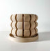 beige orchid pot with bold vertical cuts and rounded sculptural segments, 3d printed orchid planter with integrated ventilation and drainage hole, decorative pot for orchids with smooth matte finish and modular ring-like structure, personalized orchid pot made to order, plant pot with matching saucer, modern flower planter for repotting and airflow, unique orchid decor, orchid pot with drainage for healthy roots