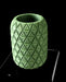 angled view of a 3d printed green vase with intertwined structural ribs mimicking braided texture, minimalist modern vase suitable for personalized gifts or aesthetic desk decor, perfect for dried or faux flower stems