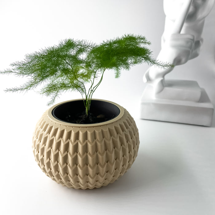 Side view displaying intricate detail of beige honeycomb-patterned planter pot, perfect as modern decorative flower pot, unique succulent planter, high-quality artistic 3D printed pot for interior decoration