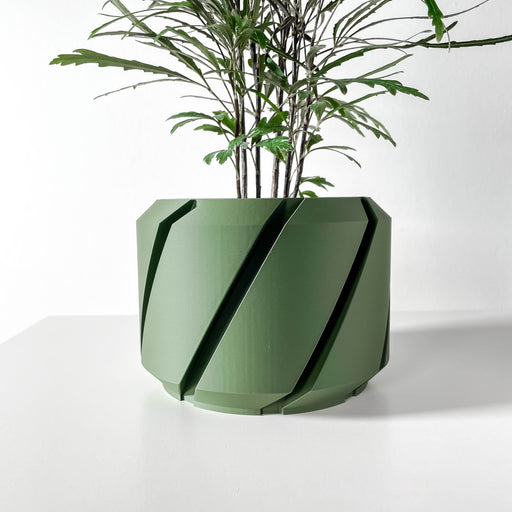 3D printed modern planter with diagonal carved slashes and cylindrical shape, artistic geometric flower pot for home decor