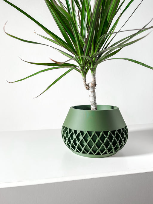 3D printed geometric planter with diamond lattice structure, modern flower pot for succulents and small indoor plants, artistic tabletop decor for home or office