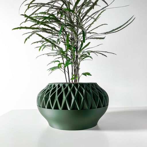 Tall 3D printed planter with bold diamond lattice surface, geometric pot design for modern indoor plants and stylish decor
