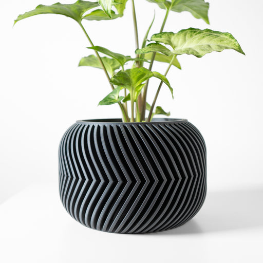 3D printed planter pot with flowing vertical wave pattern, gently squared shape, perfect for succulents or small indoor plants, modern sculptural flower pot for windowsill or tabletop display