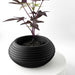 Top-down view of ribbed decorative planter, showcasing round opening and smooth rim
